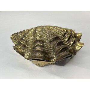9" Vintage Large Hampton Brass Hinged Clam Shell MCM Decorative Box Keepsake Box